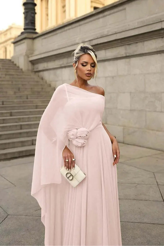 Sweet Chiffon One Shoulder A-Line Maxi Prom Dress, PD4048