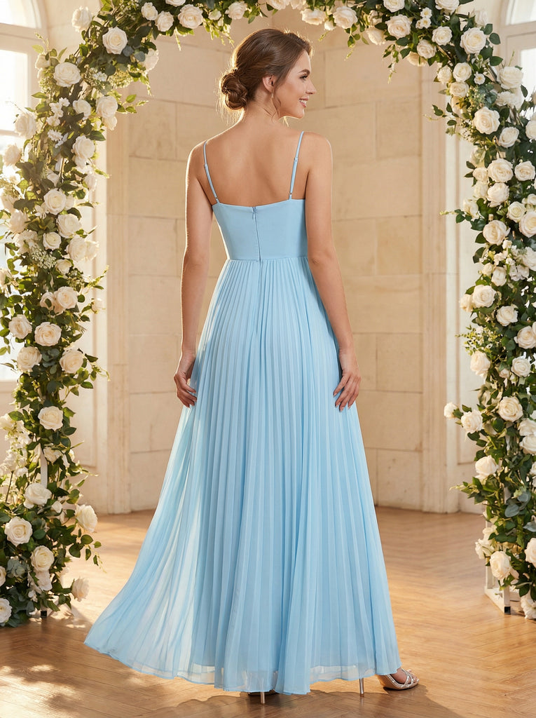 Sexy Spaghetti Straps Chiffon Cowl Sleeveless Floor-Length A-Line Maxi Mermaid Bridesmaid Dresses, BD3442