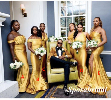 Mismatched Soft Satin Sleeveless Mermaid Floor Length Bridesmaid Dresses, BD3352