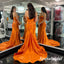 Sexy Orange Soft Satin Sweetheart Side Slit Mermaid Long Prom Dresses, PD3764