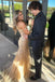 Champagne Gold Sequin Off Shoulder Mermaid Prom Dress with Tulle Train, PD4128