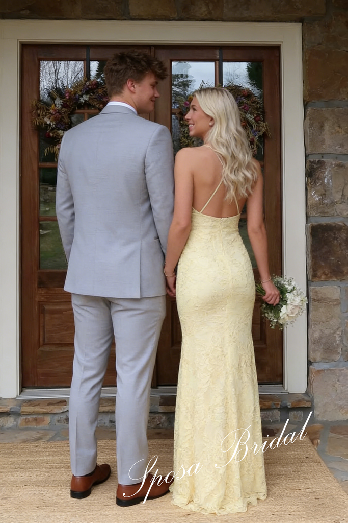 Elegant Lace Spaghetti Straps Sleeveless Mermaid Floor Length Prom Dress, PD4087