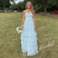 Elegant Chiffon Spaghetti Straps Ruffled Criss Cross A-Line Floor Length Prom Dress, PD4089