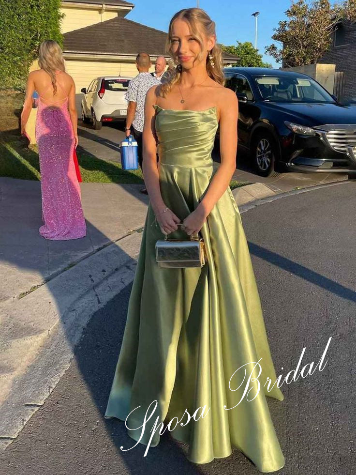 Sexy Soft Satin Sweetheart Ruched A-Line Floor Length Prom Dress, PD4091