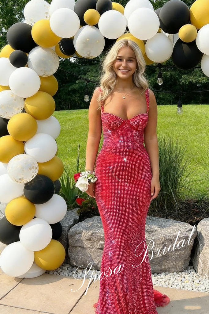 Shiny Special Fabric Spaghetti Straps Mermaid Floor Length Prom Dress, PD4092