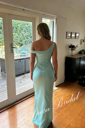 Sexy Soft Satin Asymmetrical Neck Sleeveless Mermaid Floor Length Prom Dress, PD4100