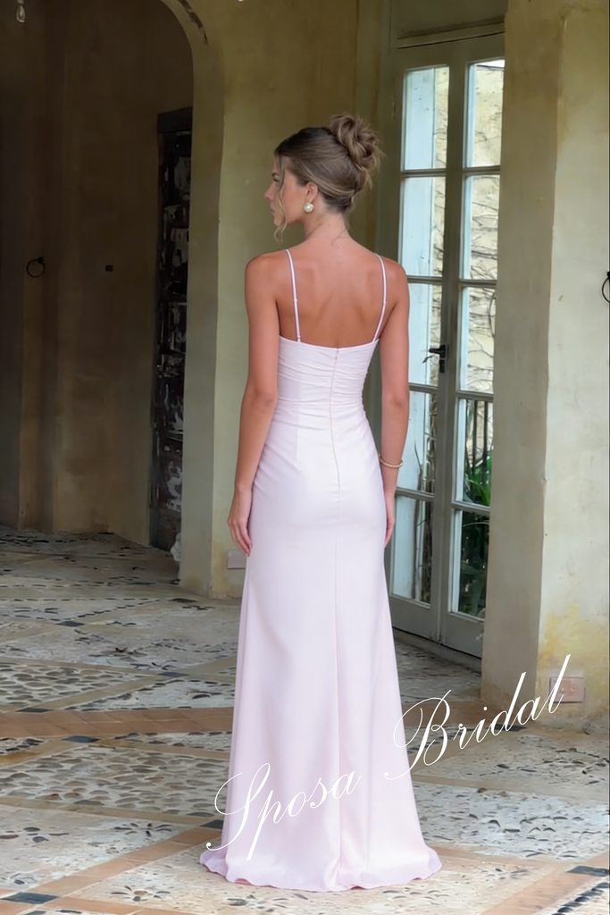 Sexy Soft Satin Spaghetti Sleeveless Mermaid Floor Length Prom Dress, PD4102