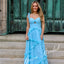 Sexy Chiffon Spaghetti Straps Sleeveless Lace Up Back Ruffled A-Line Floor Length Prom Dress, PD4103