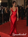 Red Satin Pleated Deep V Corset Backless Floor Length Mermaid Evening Gown, PD4297