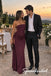 Burgundy Jersey Ruched Strapless High Slit Floor Length Column Evening Gown, PD4300
