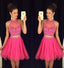 Sexy Two Pieces Beaded Hot Pink Halter homecoming prom dresses, CM0016