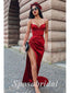 Sexy Soft Satin Spaghetti Srtraps V-Neck Sleeveless Side Slit Mermaid Long Prom Dresses, PD3595