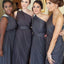 Pleating Chiffon One Shoulder Dark Grey Floor Length Simple Elegant Bridesmaid Dresses, WG129