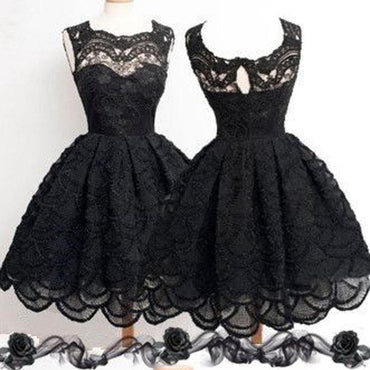 Black lace simple modest vintage freshman homecoming prom dresses, BD00129 - SposaBridal