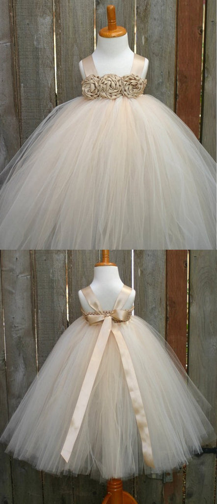 Satin Strap Tulle Flower Girl Dresses, Satin Flower Lovely Little Girl Dresses,  FG025