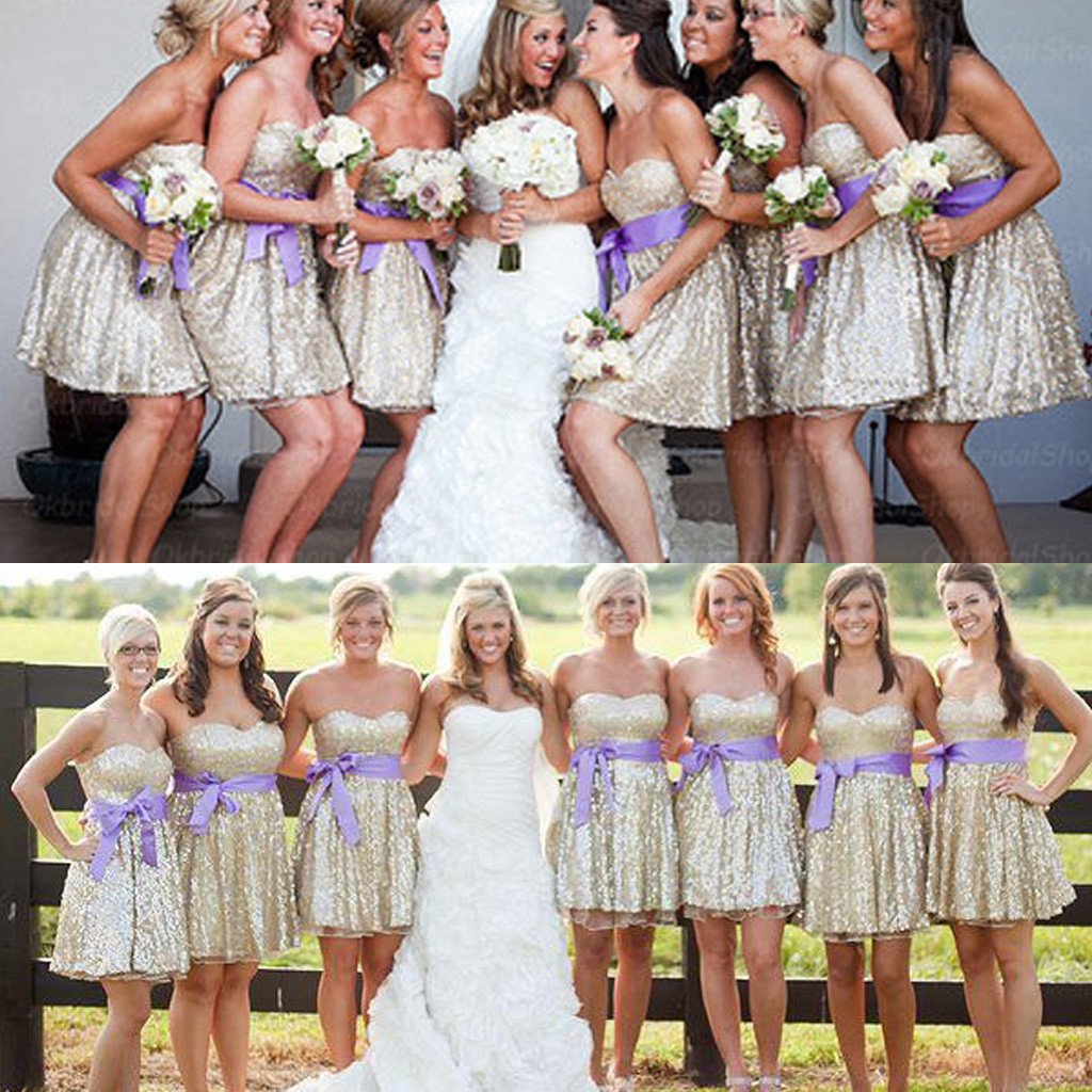 Sparkly Sequin Sweet Heart Shinning Cheap Custom High Quality Short Bridesmaid Dresses, WG139