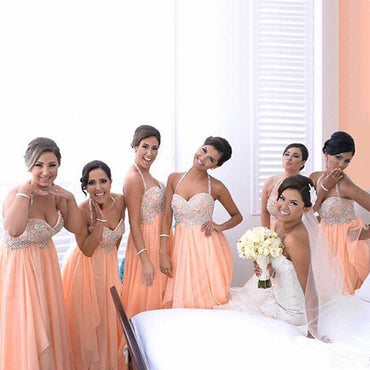 Junior Young Girls Halter  Chiffon Inexpensive Long Bridesmaid Dresses for Wedding Party, WG145