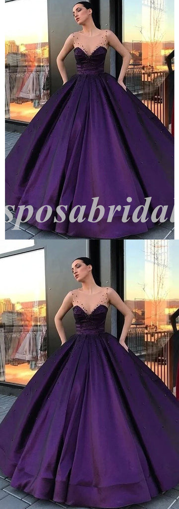 Elegant Satin Spaghetti Straps V-Neck A-Line Long Prom Dresses, PD3616