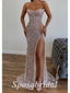 Sexy Sequin Sweetheart Sleeveless Side Slit Mermaid Long Prom Dresses,PD3638