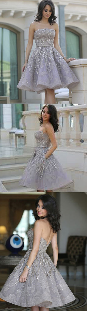 Popular Grey strapless Gorgeous  A-line homecoming prom gown dress,BD00151