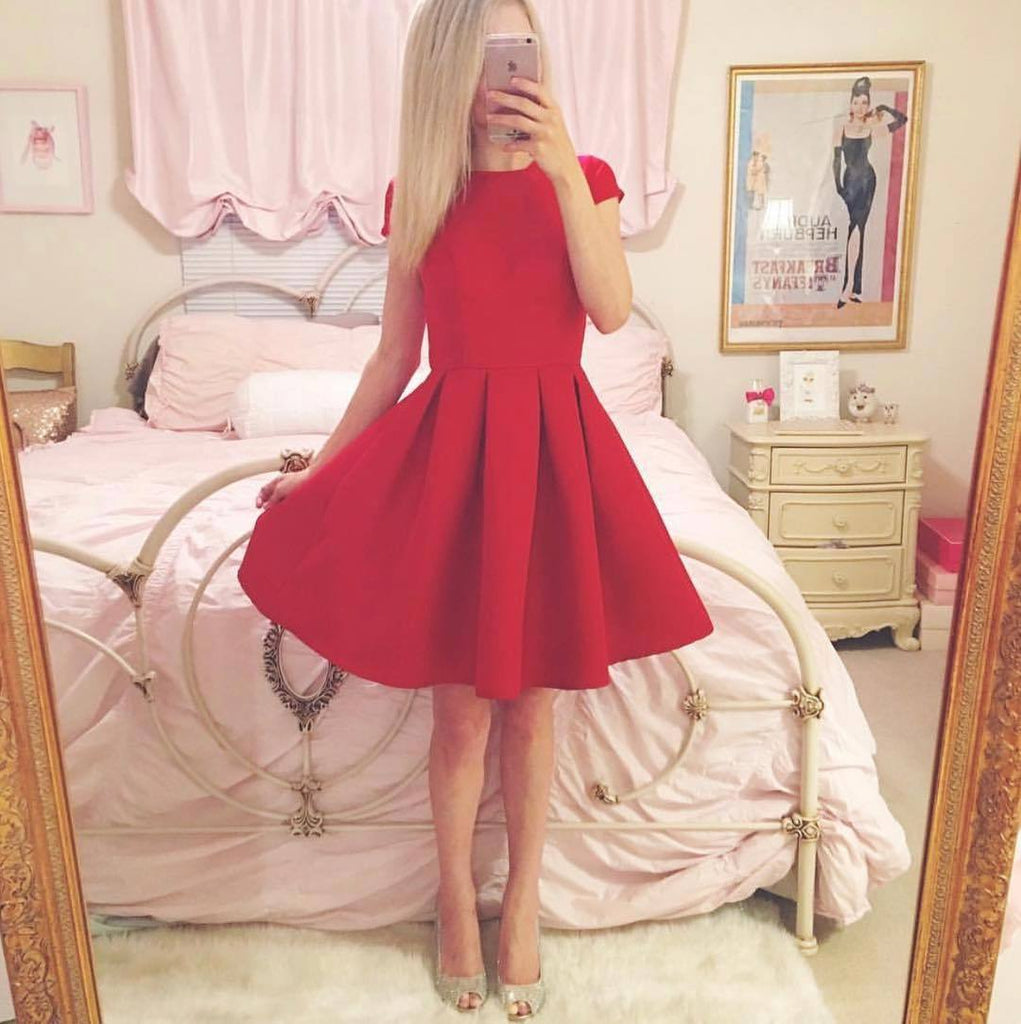 Short Sleeves Simple Cheap Short Red Homecoming Dresses Online, CM534