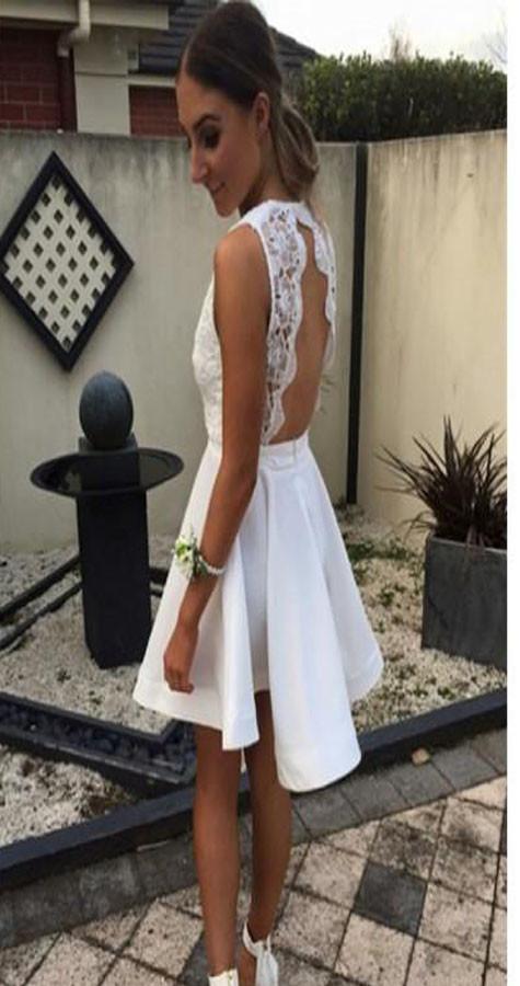 Short white lace simple open backs sexy unique style cocktail homecoming prom gown dress,BD00176