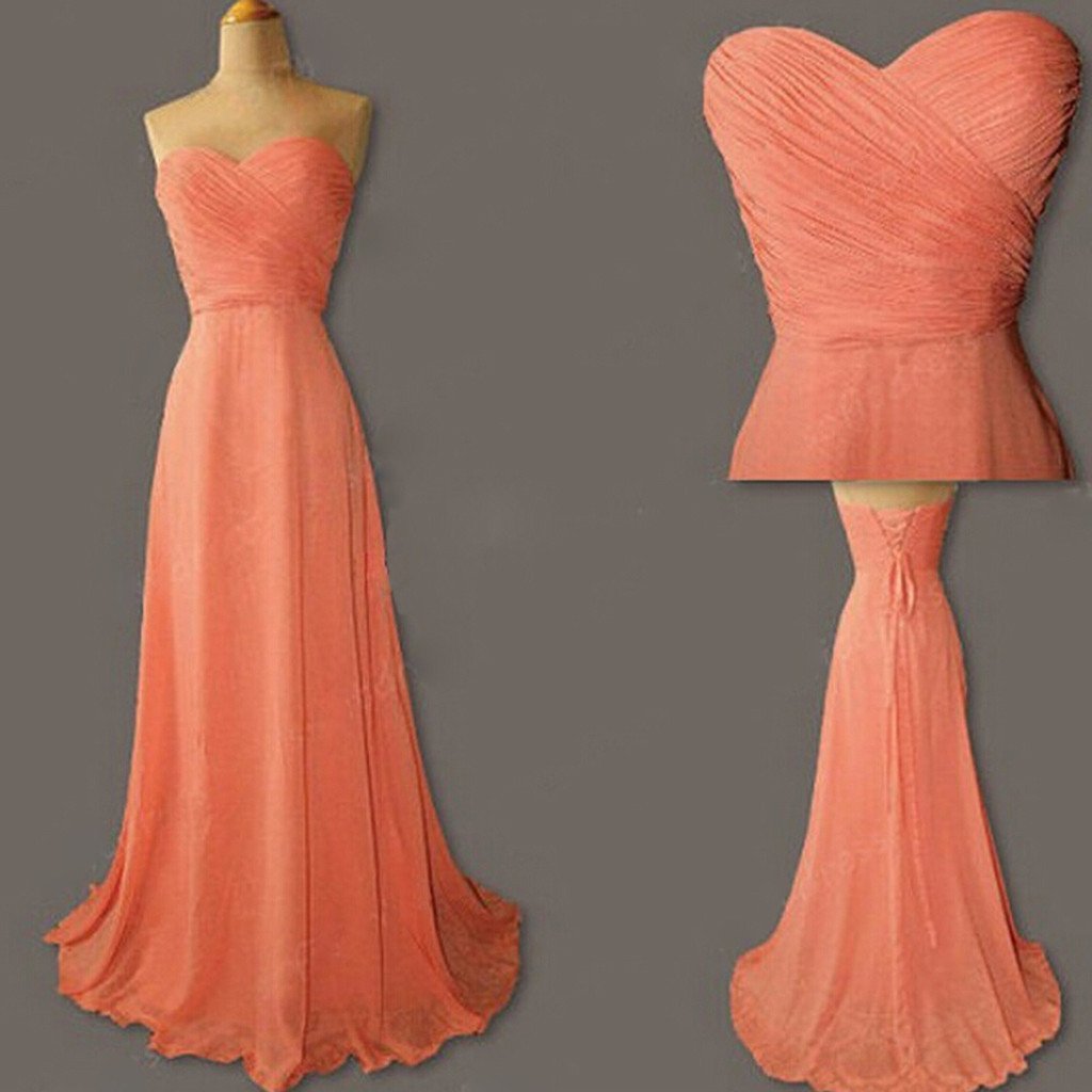 Junior Young Simple Sweet Heart Chiffon Formal Coral  Long Cheap Bridesmaid Dresses, WG186