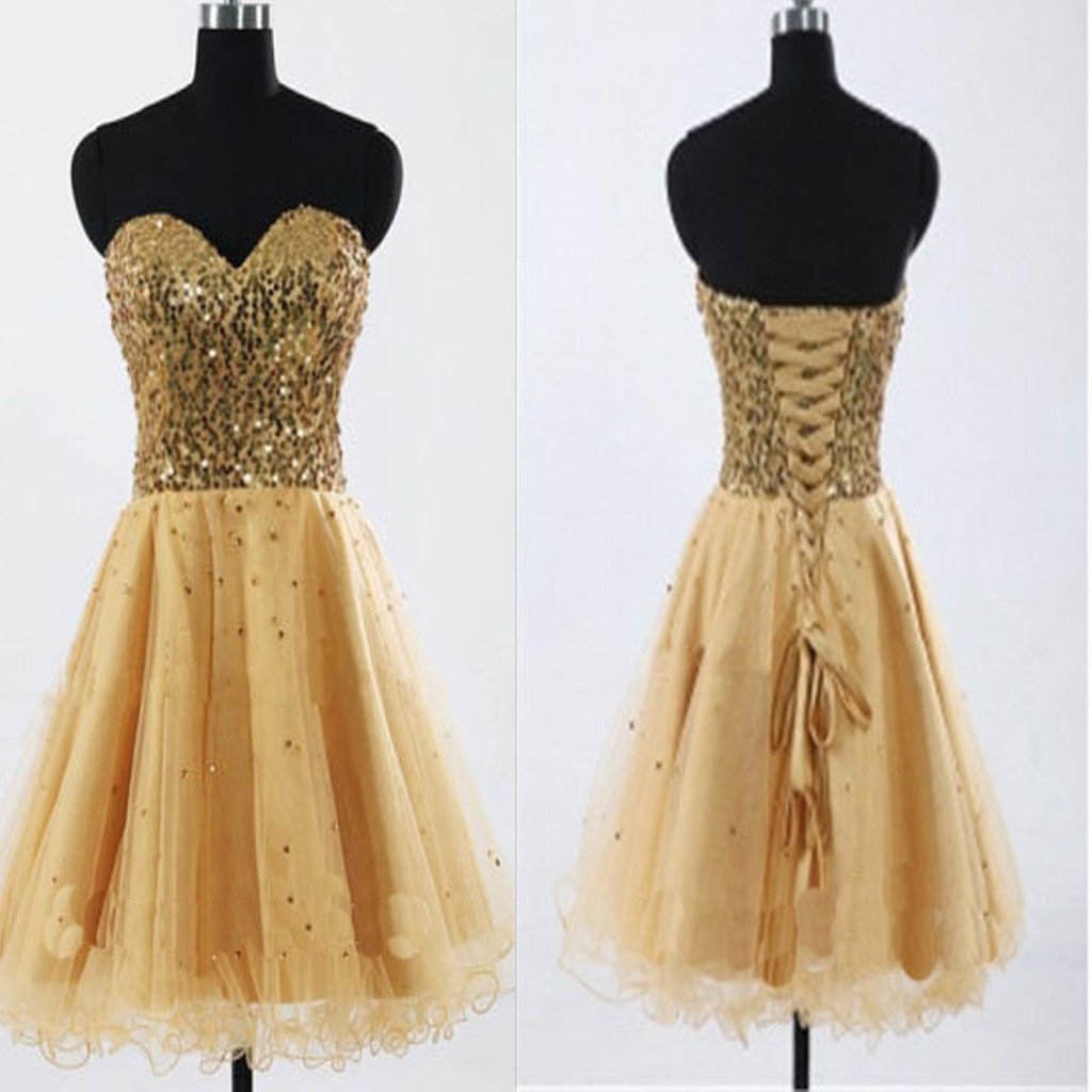 Gold Sequin sweetheart sparkly Rehearsal sweet 16 casual homecoming prom gowns dress,BD00188