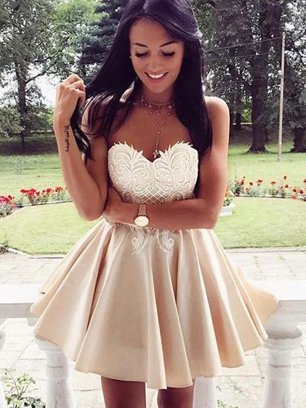 Simple Sweetheart Lace Cute Simple Cheap Homecoming Dresses 2018, CM451