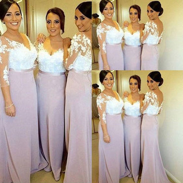 Charming Long Sleeve White Lace Elegant Long Inexpensive Wedding Party Bridesmaid Dresses, WG191 - SposaBridal