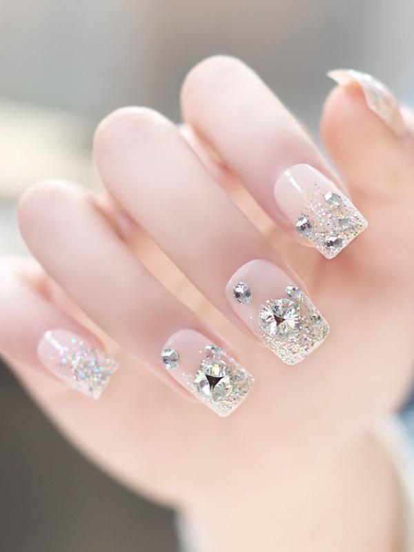 Rhinestone Fake Nails, False Nails Bling Wedding Press On Nails With Design For Women And Girls, GIFT07