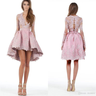 Charming Lace appliques High-Low Short Prom Dress, Pretty Lovely Long Prom Homecoming Dress, PD0387 - SposaBridal