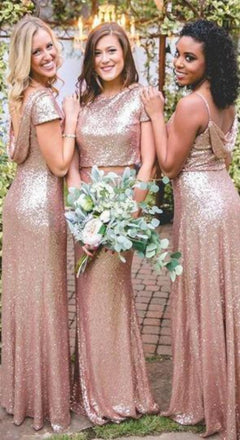 Sparkly Champaghe Gold Cheap Mismatched Sequin New Bridesmaid Dresses, PD0370