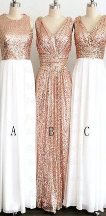 Popular Cheap Sequin Long Off Shoulder V-Neck Bridesmaid Dresses, WG09
