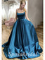 Sexy Soft Satin Spaghetti Straps V-Neck Sleeveless Lace Up A-Line Long Prom Dresses With Pocket, PD3582