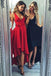 High Low V Neck Simple Cute Red Homecoming Dresses 2018, CM560