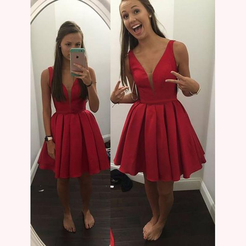 Short Cheap V Neck Simple Red Homecoming Dresses Under 100, CM462