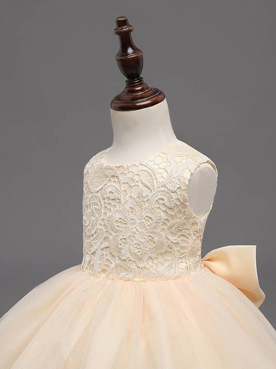 Beige Lace Top Sleeveless Flower Girl Dresses, Popular Tulle Flower Girl Dresses,  FG039 - SposaBridal