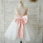 Lovely Lace Sleeveless  Open Back Sequins Tulle Flower Girl Dresses With Bow Sash, FGS028