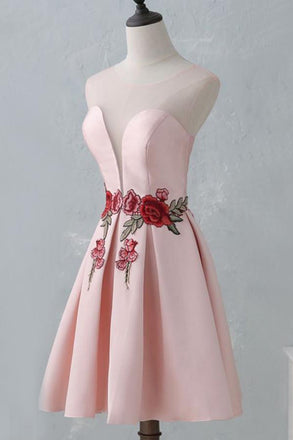 Cute Illusion Scoop Pink Cheap Short Homecoming Dresses Online, CM536