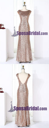 2019 Charming  Most popular mermaid short sleeves sequin long Bridesmaid Dresses, WG04 - SposaBridal