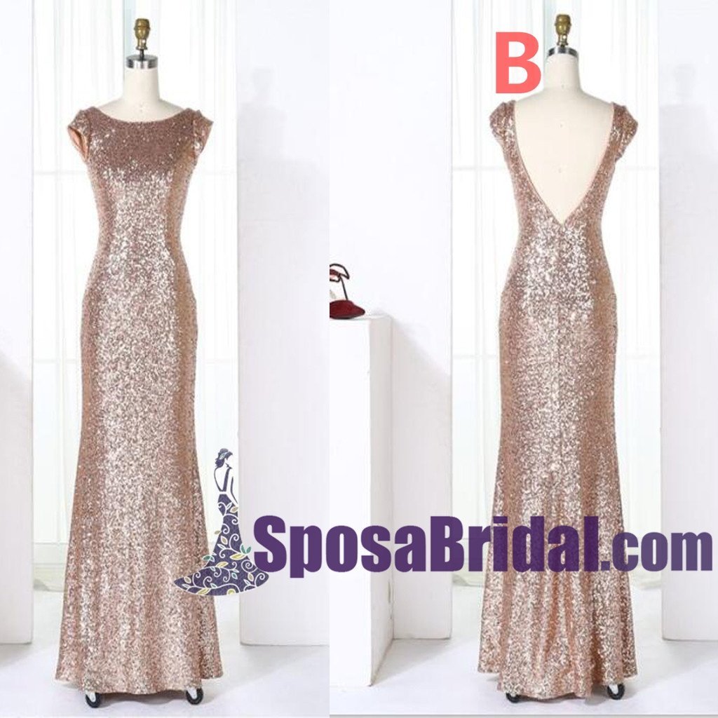 2019 Charming  Most popular mermaid short sleeves sequin long Bridesmaid Dresses, WG04 - SposaBridal