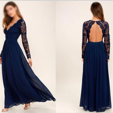2019 Cheap Chiffon Lace top Long Sleeves Custom Most Popular Open Back Bridesmaid Dress , WG215 - SposaBridal