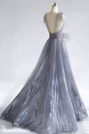 Charming Tulle Unique Newest Design V-neck Straps Prom Dresses, Fashion Modern Prom Dress , PD0464 - SposaBridal