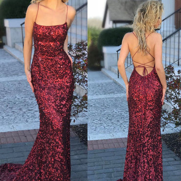 Red Sequin Mermaid Sparkly Sexy Cheap Custom Prom Dresses, Evening Dresses, Formal Prom Gowns, PD0747