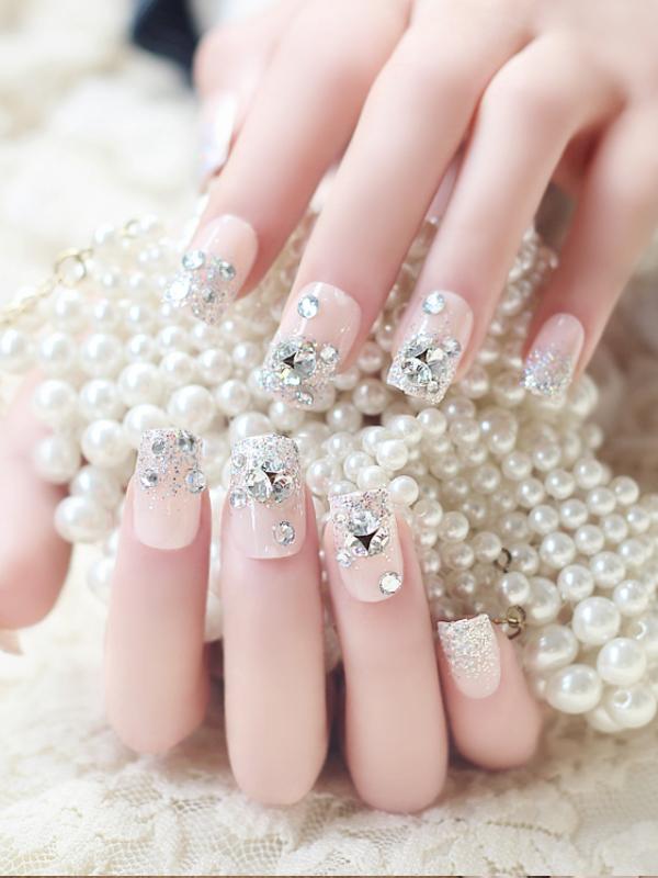 Rhinestone Fake Nails, False Nails Bling Wedding Press On Nails With Design For Women And Girls, GIFT07