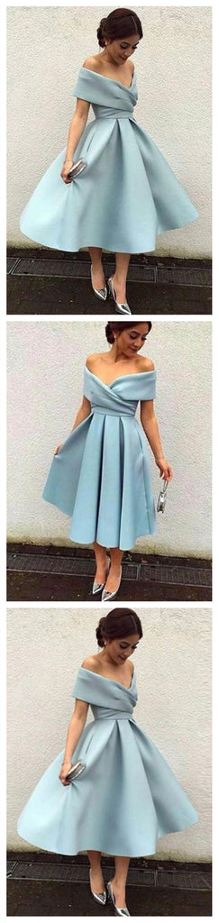 Off Shoulder Dusty Blue Short Cheap Homecoming Dresses 2018, CM543