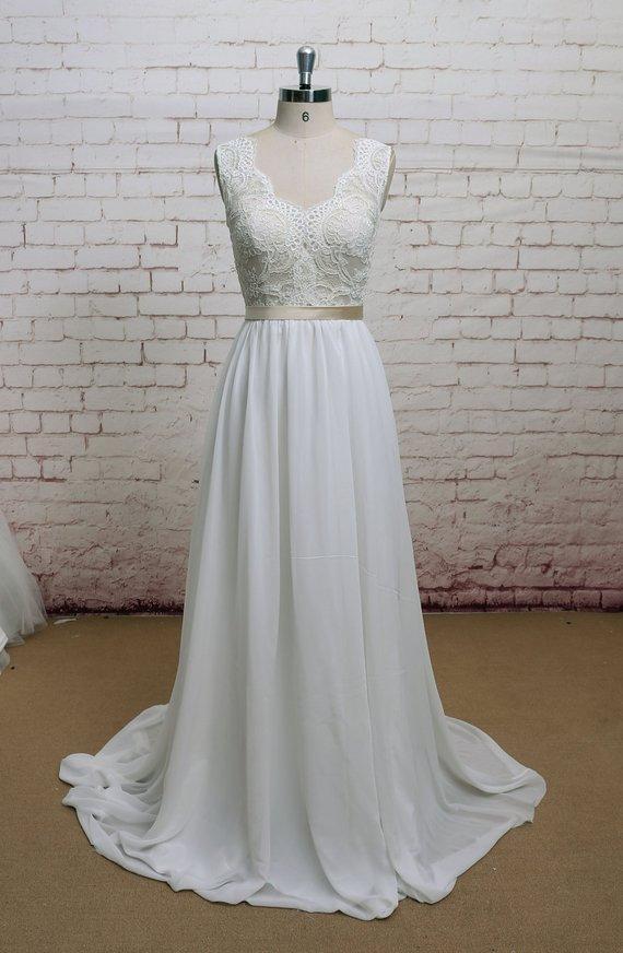 Lace Straps V Neck Cheap Beach Wedding Dresses Online, WD379