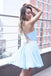 Sexy Casual Chiffon Blue Spaghetti Straps Short Cheap Homecoming Dresses Online, CM566