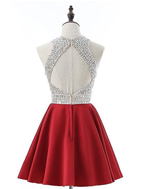 Cheap Halter Heavily Beaded Cute Red Homecoming Dresses 2018, CM475 - SposaBridal